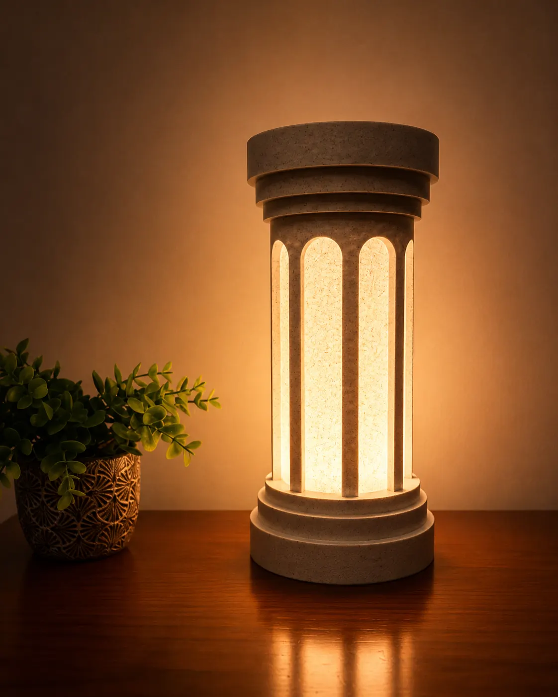Lumen Column glowing on a table